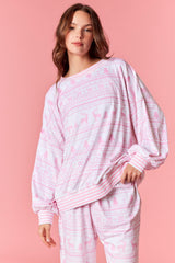 Peach Love Soft Touch Fleece Christmas Prints Loungewear | Pink