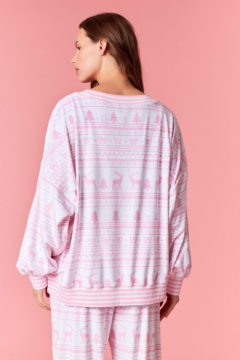 Peach Love Soft Touch Fleece Christmas Prints Loungewear | Pink