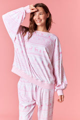 Peach Love Soft Touch Fleece Christmas Prints Loungewear | Pink