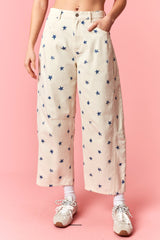 Peach Love Americana Barrel Pant | Cream/Navy