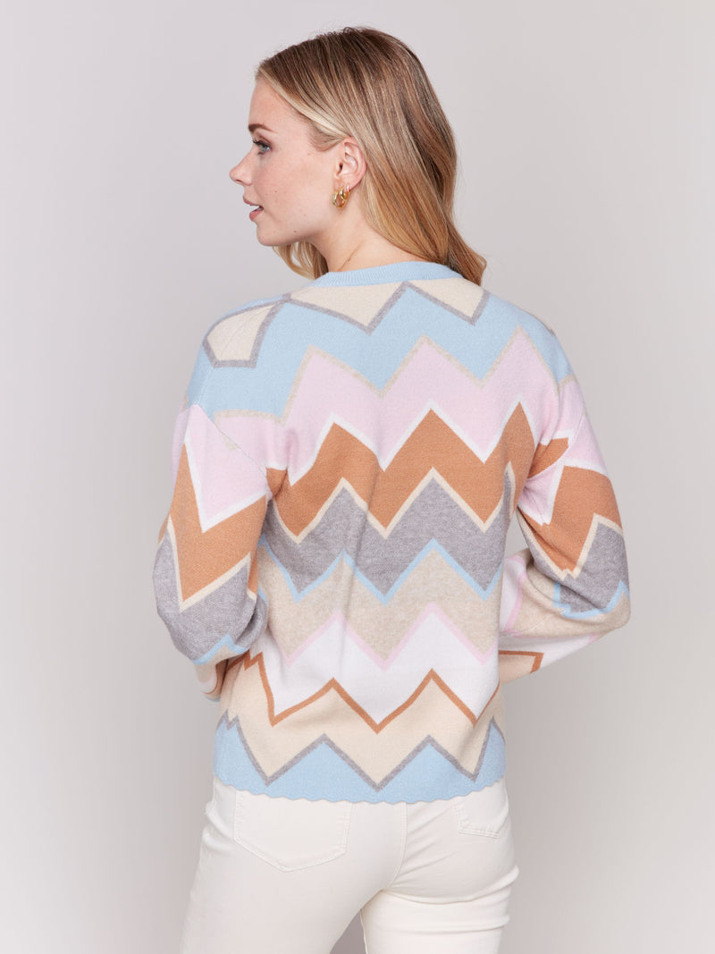 Charlie B Chevron Knit Bell Sleeve Sweater-Candy