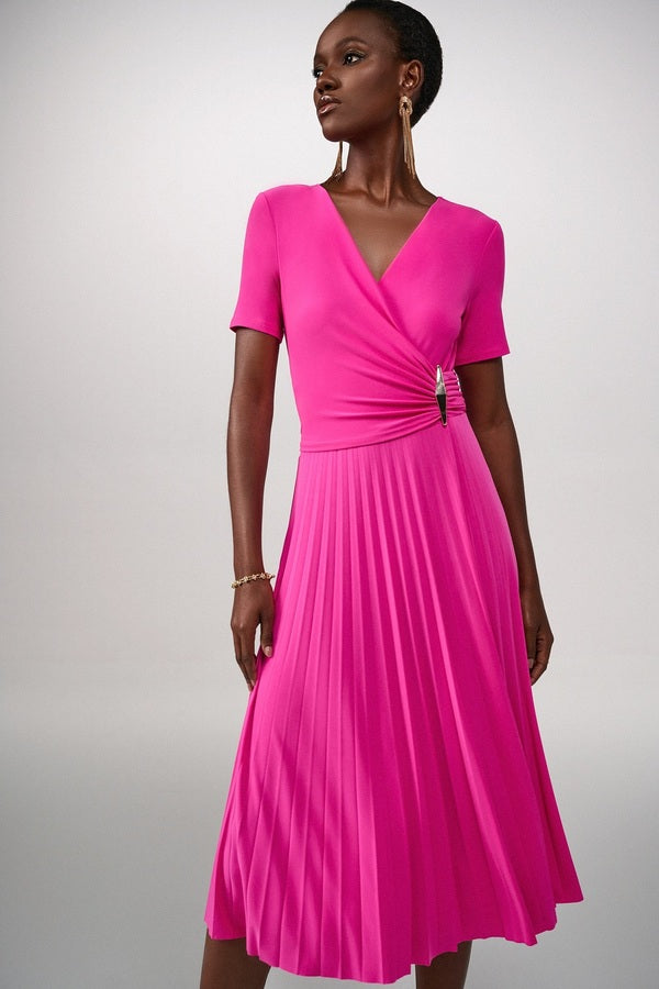 Joseph Ribkoff Silky Knit Pleated Wrap Dress 241013 Ultra Pink