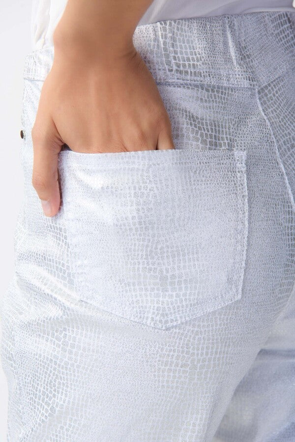 Joseph Ribkoff Metallic Animal Print Pull-On Jeans 241932 White/Silver
