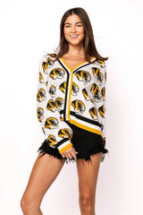 Queen Of Sparkles Licensed Mizzou Knit Mascot Rhinestone Cardigan