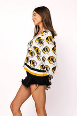 Queen Of Sparkles Licensed Mizzou Knit Mascot Rhinestone Cardigan