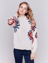 Charlie B Floral Printed Plushy Sweater-Beige