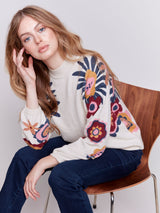 Charlie B Floral Printed Plushy Sweater-Beige