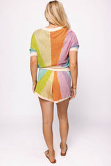 Queen Of Sparkles Muted Rainbow Rhinestone Sunshine Short Sleeve Sweater
