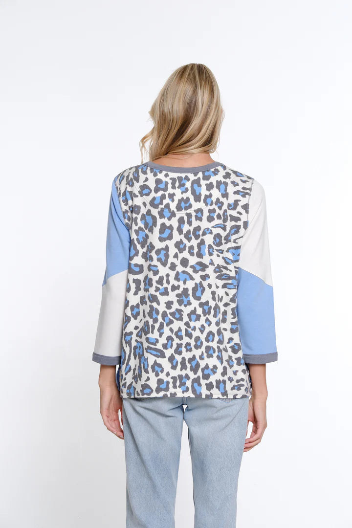 Multiples Color Block Print Top| Cornflower/Multi