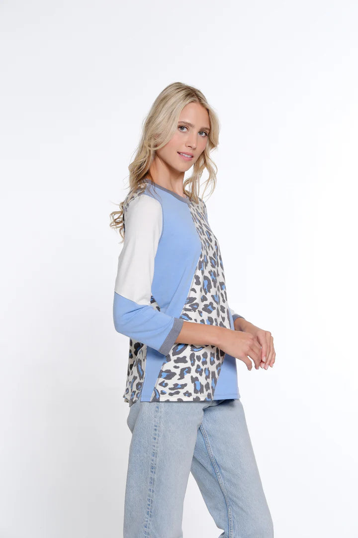 Multiples Color Block Print Top| Cornflower/Multi