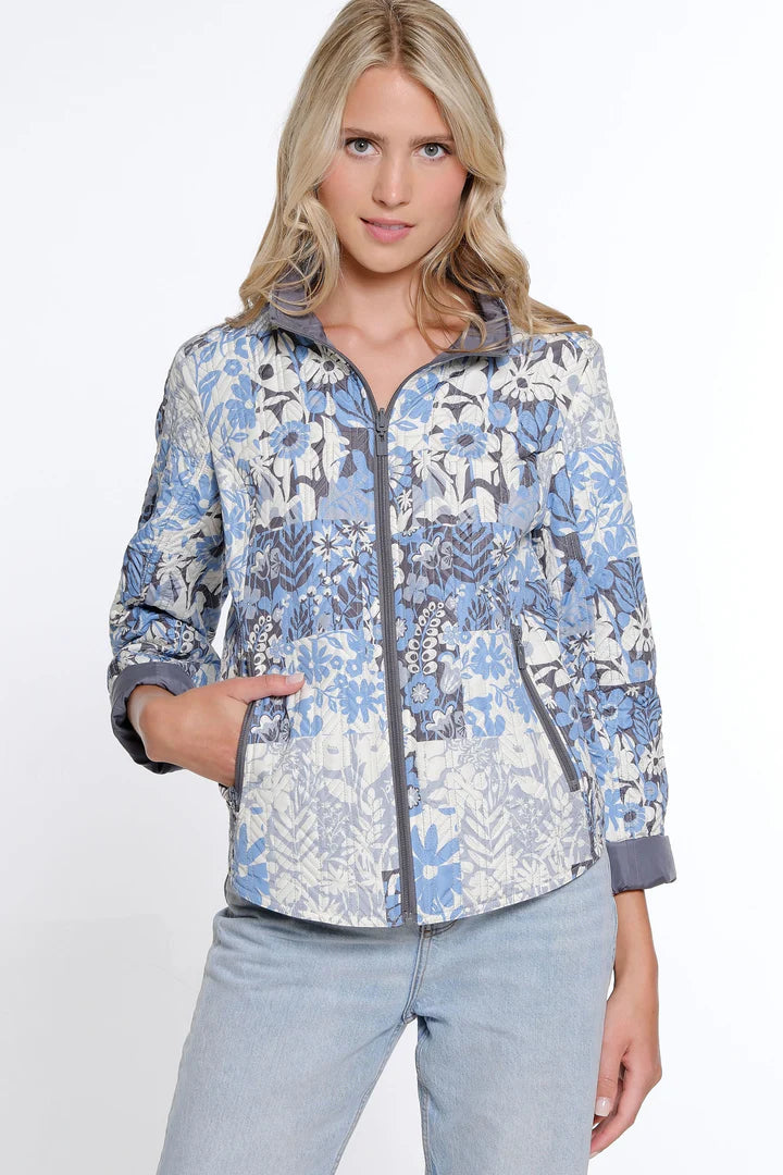 Multiples Quilted Zip Reversible Jacket | Cornflower/Multi