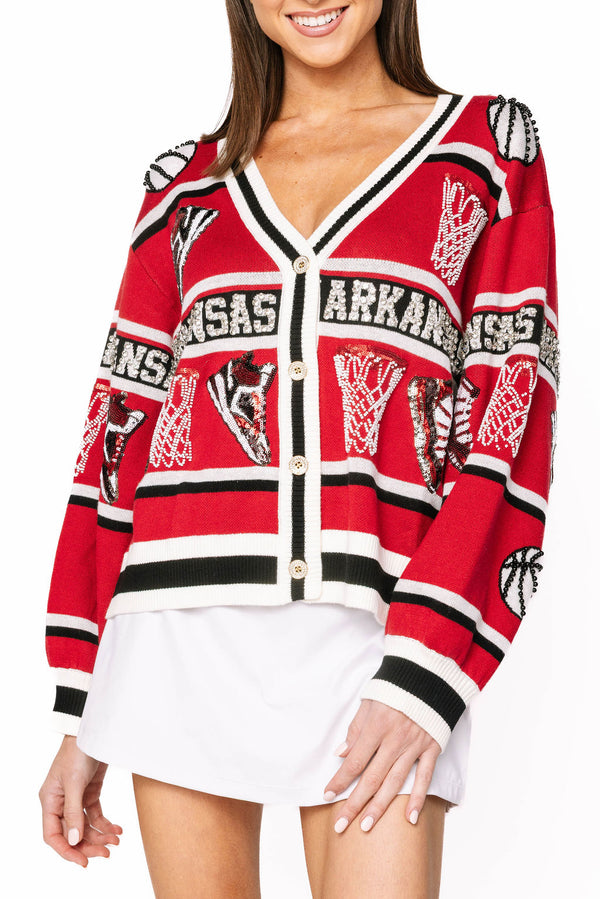 Queen Of Sparkles Licensed Arkansas Full Basketball Rhinestone Icon Cardigan