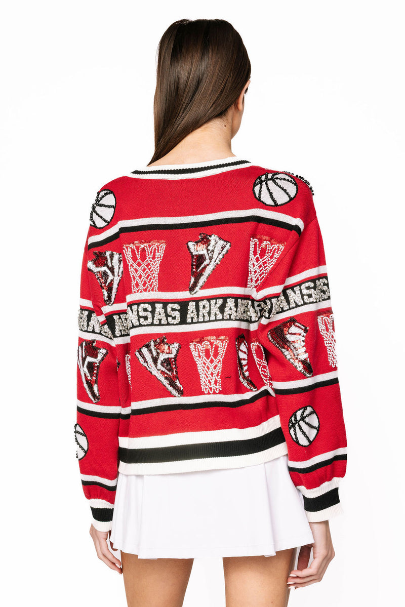 Queen Of Sparkles Licensed Arkansas Full Basketball Rhinestone Icon Cardigan