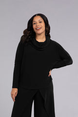 Sympli Nu Cinch Cowl Neck Top, Long Sleeve Black