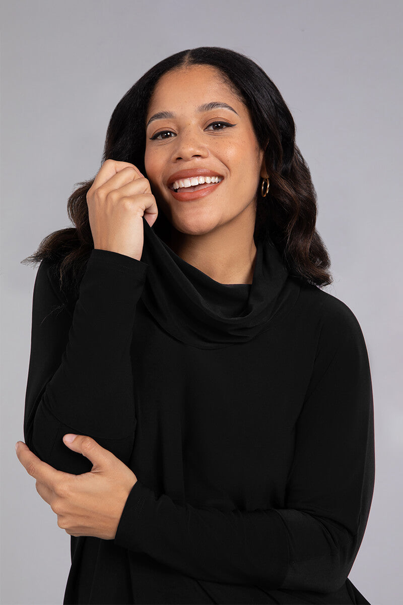 Sympli Nu Cinch Cowl Neck Top, Long Sleeve Black