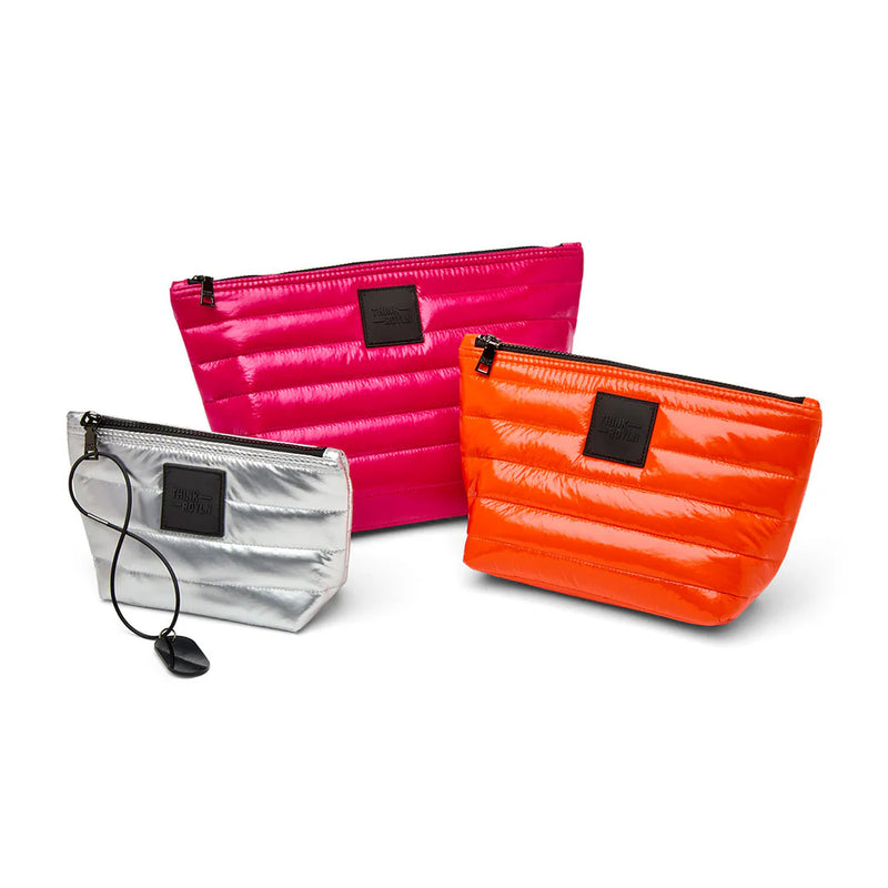 Think Royln Travel Trio Organizational Pouches| Fuchsia /Orange & Pearl Silver