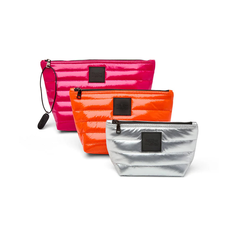 Think Royln Travel Trio Organizational Pouches| Fuchsia /Orange & Pearl Silver