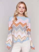 Charlie B Chevron Knit Bell Sleeve Sweater-Candy