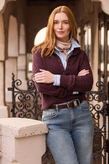 Tribal Self Button Placket Collared Cable Sleeve Sweater | Fudge