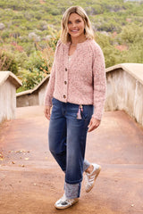 Tribal Sequined Button Front Notch Neck Sweater Cardigan | Macaron