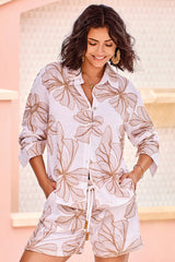 Tribal Embroidered Crosshatch Button-Front Blouse | White