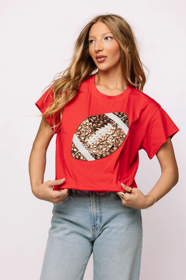 Queen of Sparkles Red Jeweled Football Tee