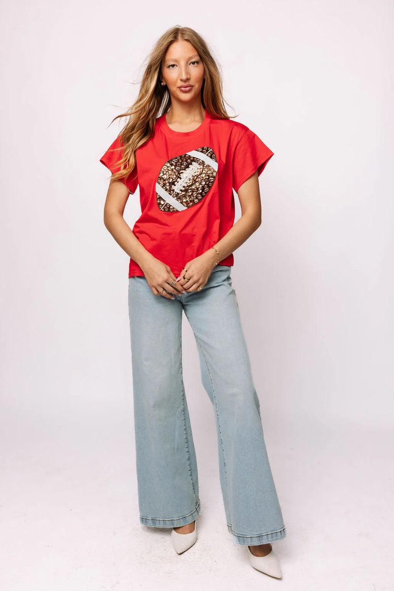Queen of Sparkles Red Jeweled Football Tee
