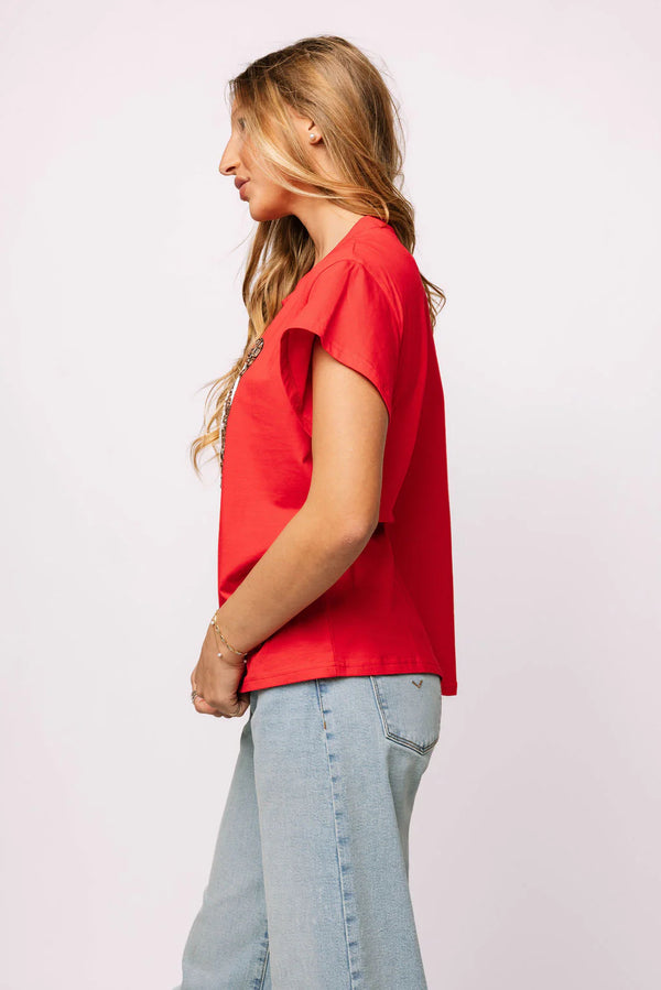 Queen of Sparkles Red Jeweled Football Tee