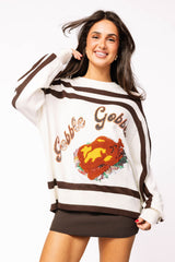 Queen Of Sparkles White & Brown Stripe 'Gobble' Sweater