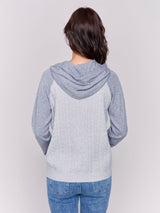 Charlie B Cable Knit Colorblock Raglan Hoodie Sweater-Grey