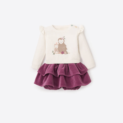 Elegant Baby Forest Family Sweater & Velveteen Jumper Skirt Dark Violet