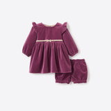 Elegant Baby Tulipwood Velveteen Tuxedo Bow Dress-Dark Violet