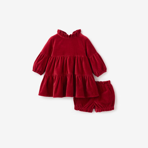 Elegant Baby Red Velveteen Ruffle Collar Dress