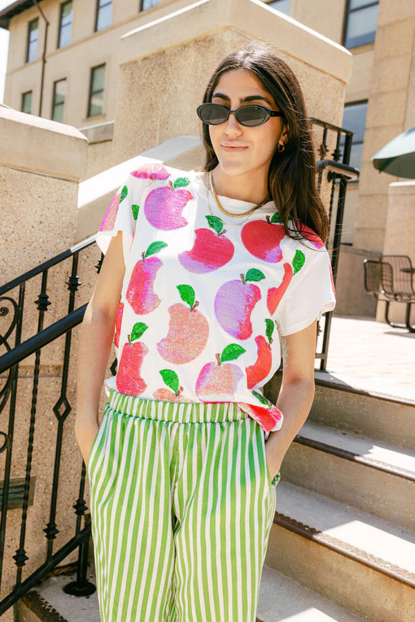 Queen of Sparkles White Scattered Apple Tee