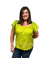 Ivy Jane Scalloped Hemmed Top-Lime