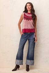 Tribal Audrey Palazzo Jeans with Printed Cuffs and Novelty Pearl Belt Charm