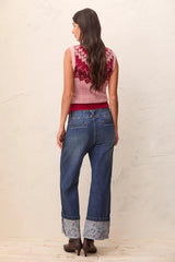 Tribal Audrey Palazzo Jeans with Printed Cuffs and Novelty Pearl Belt Charm