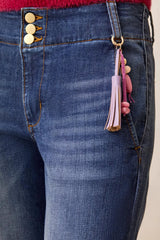 Tribal Audrey Palazzo Jeans with Printed Cuffs and Novelty Pearl Belt Charm