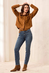 Tribal Audrey Faux Suede Waistband Slim Ankle Jeans | Moonlight