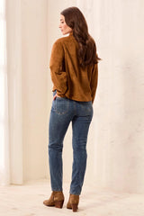 Tribal Audrey Faux Suede Waistband Slim Ankle Jeans | Moonlight