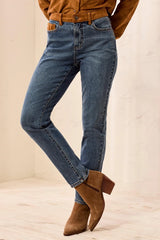 Tribal Audrey Faux Suede Waistband Slim Ankle Jeans | Moonlight