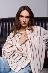 Tribal BLUE THREAD Lightweight Oversized Striped Drop Shoulder Collared Blouse