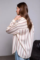 Tribal BLUE THREAD Lightweight Oversized Striped Drop Shoulder Collared Blouse