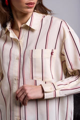 Tribal BLUE THREAD Lightweight Oversized Striped Drop Shoulder Collared Blouse