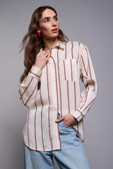 Tribal BLUE THREAD Lightweight Oversized Striped Drop Shoulder Collared Blouse
