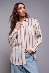Tribal BLUE THREAD Lightweight Oversized Striped Drop Shoulder Collared Blouse