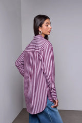 Tribal BLUE THREAD Oversized Fancy Double Cuff Striped Collared Blouse