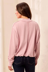 Tribal Bubble French Terry Crew Neck Long Sleeve Knit Top | Pink Frost