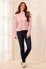 Tribal Bubble French Terry Crew Neck Long Sleeve Knit Top | Pink Frost