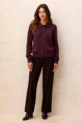Tribal Self Button Placket Collared Cable Sleeve Sweater | Fudge